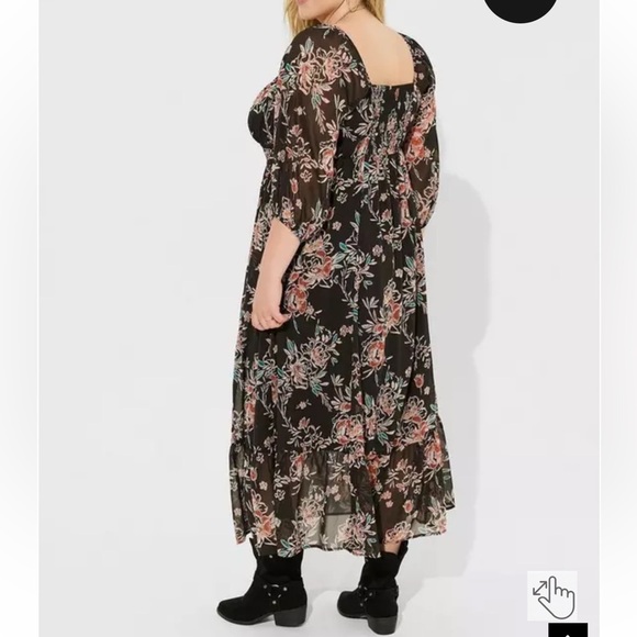 Torrid Floral Chiffon V Neck Tiered Dark Boho Prairie Maxi Dress Women’s Sz 4X - Picture 2 of 10